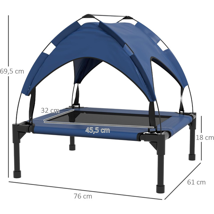 PawHut Підвищене собаче ліжко з балдахіном, Outdoor лежанка для собак з дахом, дихаюча, для міні та дрібних собак, Оксфорд, 61 x 46 x 63 см