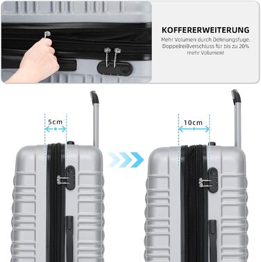 Чемодан Beibye 2088 з твердим корпусом, валіза-тележка, ручна поклажа, 14 кольорів (Срібний, XL)