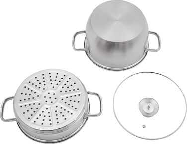 Пароварка 20 см з нержавіючої сталі з кришкою з скла, 2-рівнева пароварка, каструля для супу, пароварка для індукції, каструля для приготування на пару, каструля для овочів, риби, супу, галушок