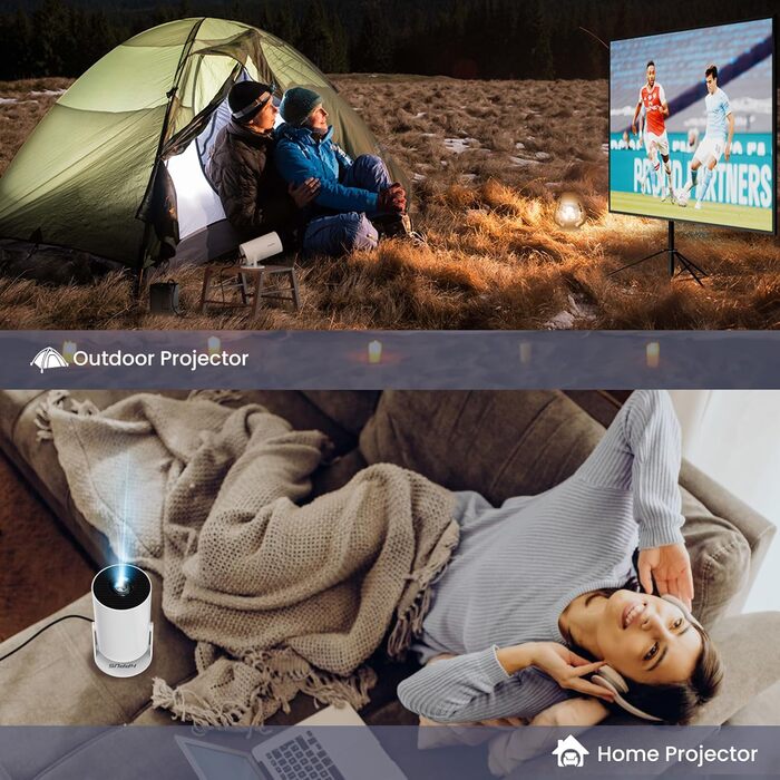 Міні-проектор Video-Beamer 4K/1080p Full HD з WiFi 6, BT5.2 та автоматичною корекцією трапецеїдальних спотворень. Сумісний з Android, Netflix, HDMI, USB, PS5. Ідеальний для домашнього кінотеатру.