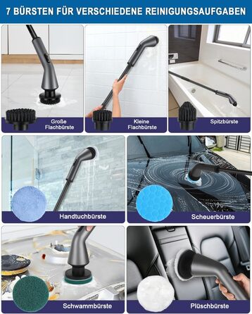 Електрична щітка для чищення, Spin Scrubber з 7 насадок, водонепроникна IPX7, регульована ручка, для ванної кімнати, кухні, плитки, авто, підлоги