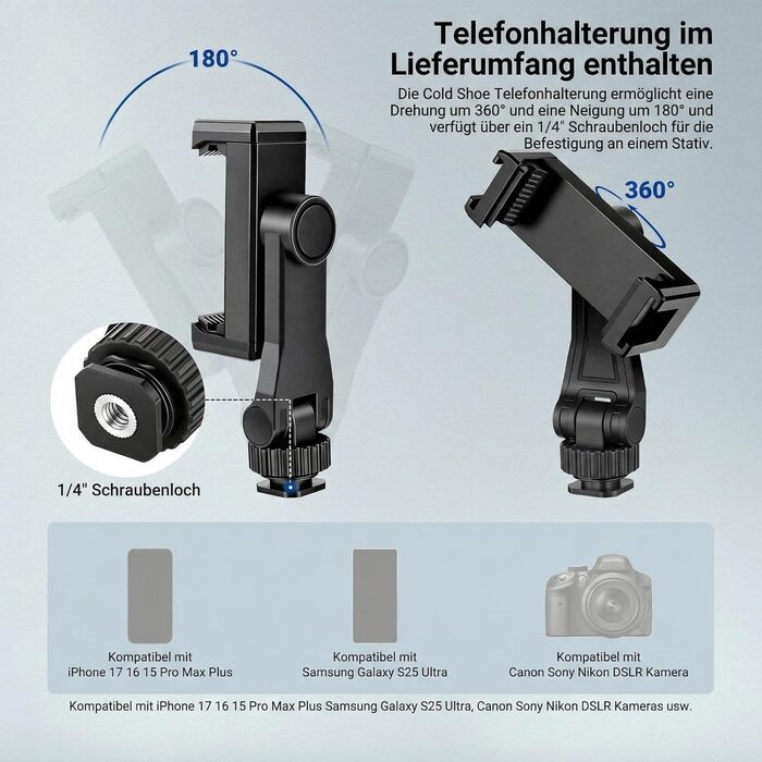 Полегшений алюмінієвий штатив для камери та смартфона NEEWER Basics TP56, професійний компактний трипод для подорожей з 3-позиційною нахильною головкою, висота 188 см