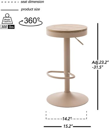 Kidol Adjustable Height Bar Stools 2-Pack - 360° Swivel, Round Wood Seat, Metal Frame - Kitchen/Bar/Living Room Stools