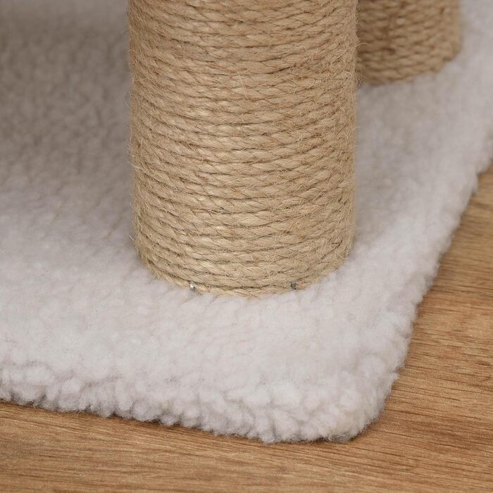 PawHut 3-Step Pet Stairs with Scratching Pillars, Ball, Dog Stairs, Pet Stairs for Cats up to 5 kg, Plush Jute, White, 45 x 40 x 48 cm (60L x 40W x 64H cm, White)