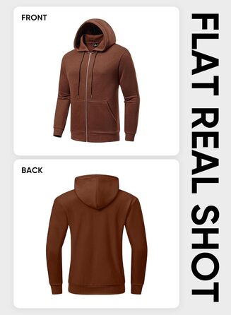 Світшот JMIERR чоловічий з капюшоном, бавовна, однотонний, на блискавці, з кишенями (колір: коричневий, розмір: M)
