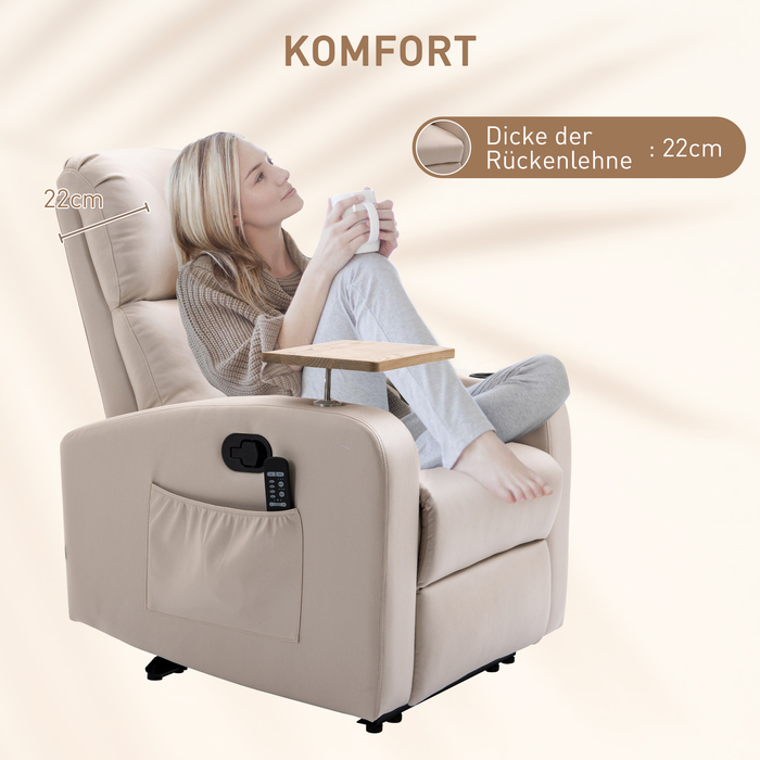 Крісло-релакс HOMCOM з функцією масажу, крісло для телевізора з регульованим нахилом, поворотний столик, крісло з масажем, крісло для відпочинку з пультом дистанційного керування, мікрофібра, бежеве | Aosom