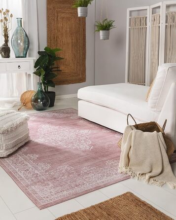 benuta pop Laury Rug - Synthetic Fiber - Rectangular & in Vintage Style - Easy Care for Living Room, Bedroom, Pink, 160x230 cm 160 x 230 cm (Rectangular) Pink
