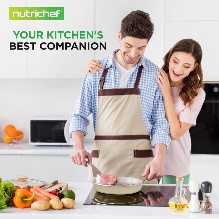 Набір посуду NutriChef 54 елементи з антипригарним покриттям сіро-блакитного кольору | З кухонними аксесуарами, деко та ножами | Для індукції, газу та електроплити | Здорове та безжирове приготування їжі (Тауп-коричневий)