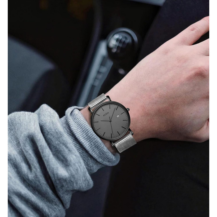 Годинник чоловічий BUREI, мінімалістичний, кварцовий, водонепроникний, ультратонкий. Ідеальний подарунок для чоловіків (сірий)