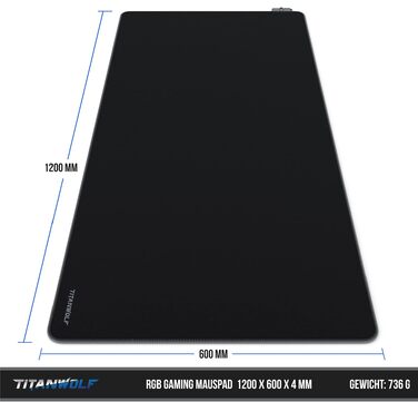 Ігровий килимок для миші TITANWOLF RGB XXL (800x300 мм) з LED-підсвіткою, 11 режимів освітлення, вологостійкий, чорний