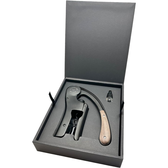 THE WINE WORKSHOP – Oeno Motion Wood & Black – Vertical Lever Corkscrew - Matte Metal and Solid Walnut Wood - Color Black