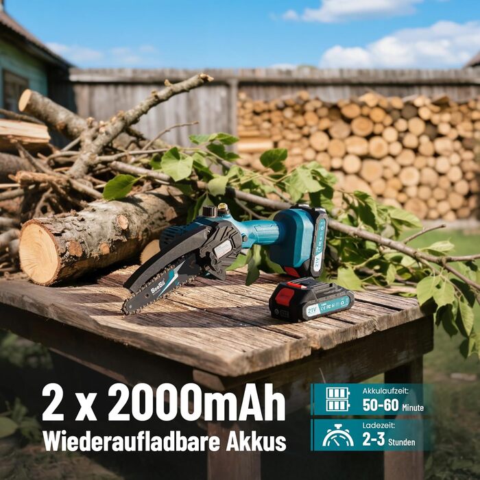 Акумуляторна міні-пила SEESII 6 дюймів з автоматичною подачею мастила, 8000mAh, для стрижки гілок та різання деревини