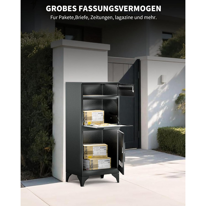 Поштовий ящик антрацит з гравіюванням, персоналізований, 2-в-1, нержавіюча сталь, з відділенням для газет та посилок (XXL)