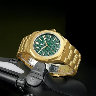 Годинник SAPPHERO для чоловіків: класичні кварцові годинники з нержавіючої сталі, водостійкі 50M, з календарем, зелене циферблат, золотий браслет. Елегантний подарунок для чоловіків.