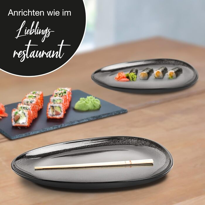 Набір сервірувальних тарілок Moritz & Moritz VIDA, антрацит (2 шт.) - великі тарілки з високоякісного порцеляну, сучасний дизайн, підходить для мікрохвильової печі та посудомийної машини, ідеально для салатів, м'яса на грилі, закусок та іншого