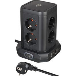 Стеждова тумба Brennenstuhl 8 розеток з USB, чорна (2м кабель)