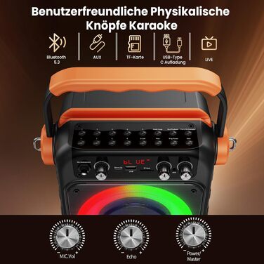 Караоке машина JYX MS82 з 2 мікрофонами, Bluetooth 5.3, USB/TF/AUX, LED-підсвітка, портативна колонка для вечірок та відпочинку