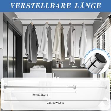 Регульована телескопічна штанга DEWEL для карнизів, душової кабіни, без свердління, 130-230см, срібна
