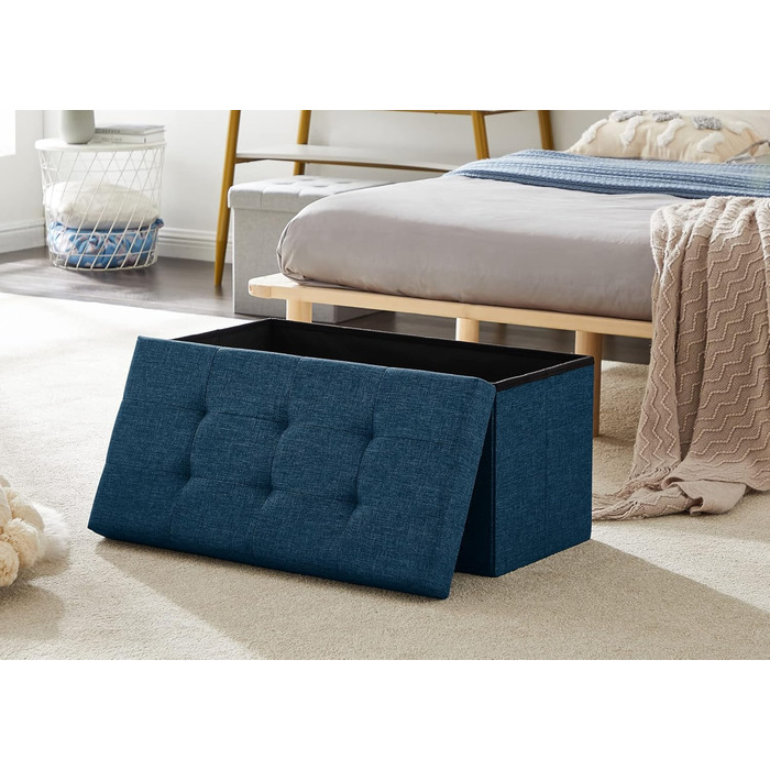 Zedelmaier Bench with Storage Space, Upholstered Bench, Seat Stool, Storage Chest, Load Capacity up to 300 kg, 76 x 38 x 38 cm (Linen - ) (Navy Blue, 38W x 76D x 38H cm)