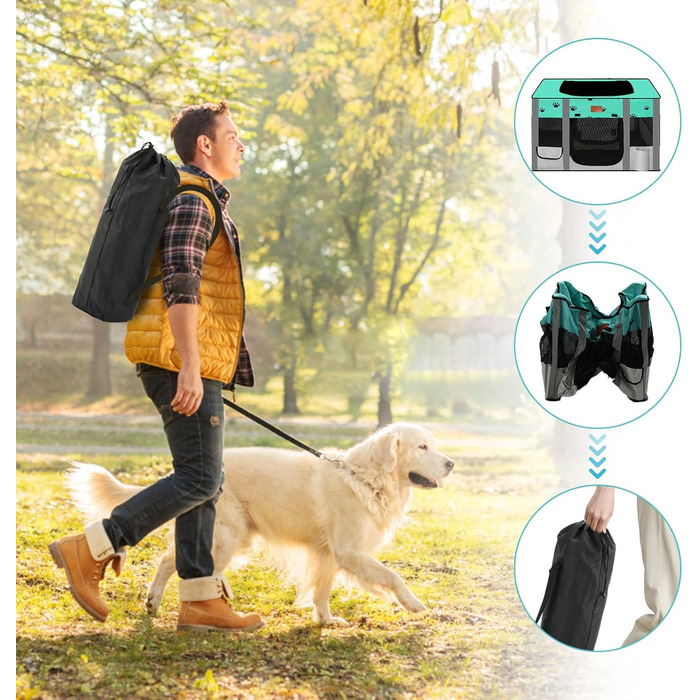 Переносний вольєр для собак та котів, ігровий майданчик для тварин, металевий загон, переносна клітка-палатка, середній та великий розмір (зелений)