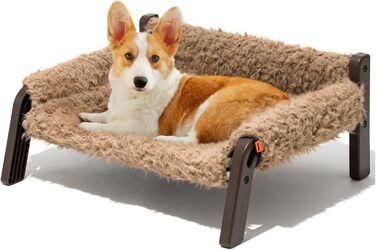 MEWOOFUN Dog Sofa Dog Bed Elevated - Dog Beds for Small and Medium Dogs with Non-Slip Bottom, Breathable Puppy Bed with Removable Cushion, Cat Sofa 61 x 53 x 28 cm, Brown
