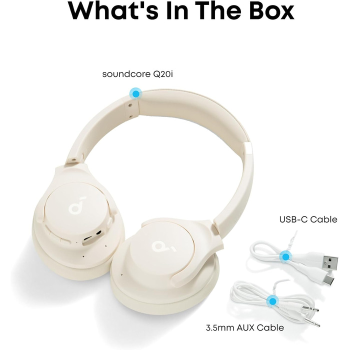 Бездротові Bluetooth-навушники Soundcore by Anker Q20i з гібридним активним шумозаглушенням (ANC), Hi-Res Audio, 40 годин роботи, білі (Відновлені)