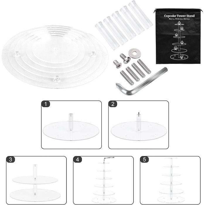 Підставка для тістечок Fhmidic 6-ярусна, прозора акрилова етажерка, 6-рівнева підставка для капкейків, десертів, тортів, для вечірок, днів народжень, дитячих свят, baby shower, кругла - 6-ярусна