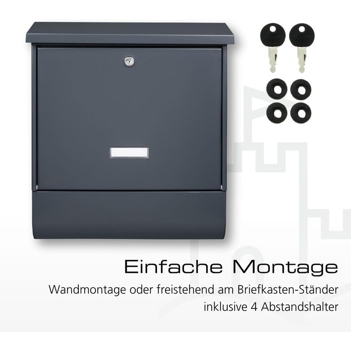 Поштовий ящик Burg-Wächter AMZ 2500 NI антрацит з газетницею та табличкою для імені, формат DIN C4, 2 ключі, нержавіюча сталь