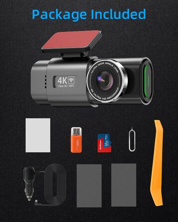 Відеореєстратор у машину 4K+1080P з двома камерами, 64GB SD-карта, 170°+140° кут огляду, нічне бачення, WDR, G-сенсор, Loop-запис, паркувальний режим