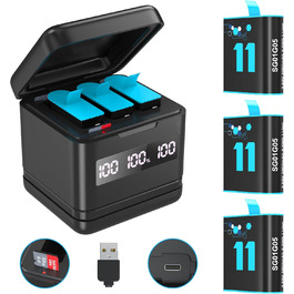 Акумулятор NOPWOK 3x2000mAh для GoPro Hero 9, 10, 11, 12 з зарядним пристроєм та SD-картрідер