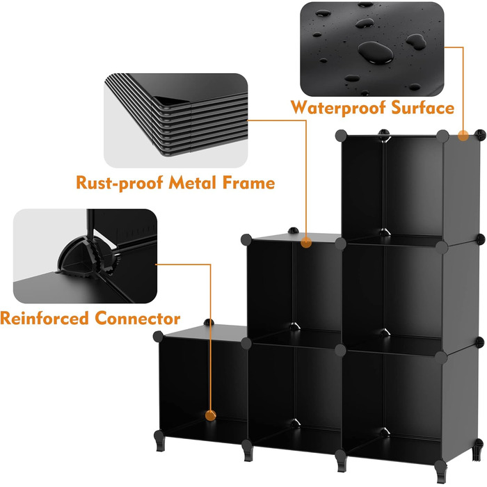 Wardrobe, Portable Shelving System, Plastic Closet with 2 Hanging Rods, Bedroom Wardrobe Closet White (Black)