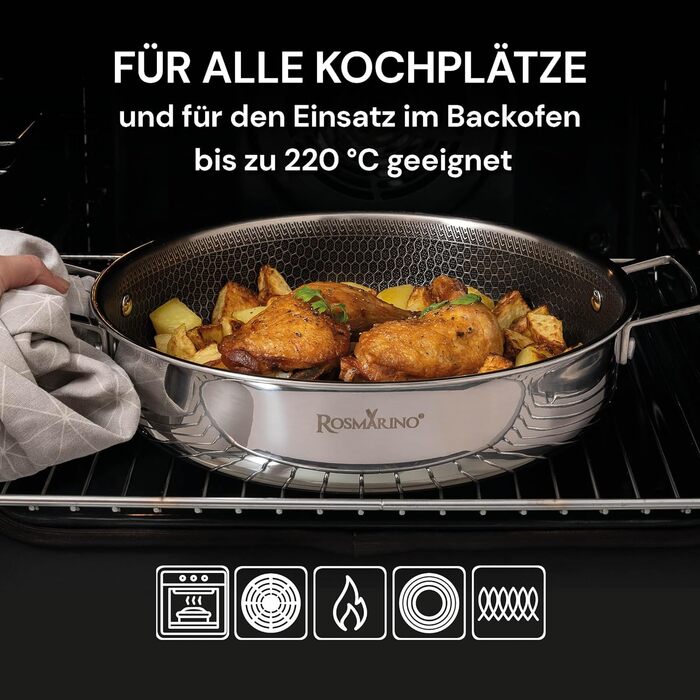 ROSMARINO HexaPro 3.0 28 cm Stainless Steel Pancake Pan - High-quality non-stick coating, oven-safe - Ideal for the versatile kitchen. Pancake pan, 28cm
