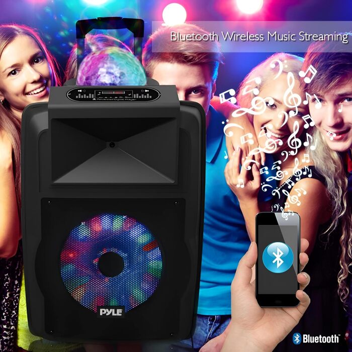 Pyle Partybox: Портативна Bluetooth-колонка з мікрофоном, 700W, LED, USB, SD, FM, BT, AUX, з ручкою та колесами