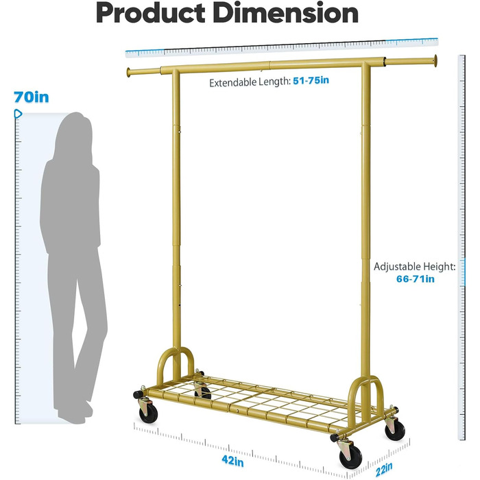 Легкий мобільний вішак для одягу HOKEEPER, 136 кг, висувна штанга