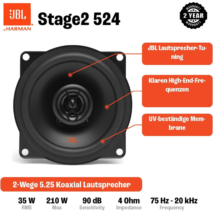 Автомобільні динаміки JBL Stage2 524 210Вт 13см 2-смугові від Harman Kardon