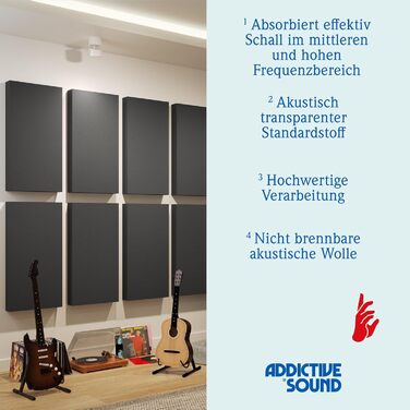Акустична панель Addictive Sound Schallabsorber Wand Standard для стін та стелі, звукопоглинаюча панель класу A, світло-сіра, 100x50x11 см