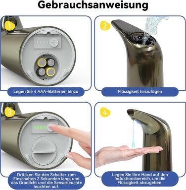 Автоматичний безконтактний дозатор мила з 4 рівнями регулювання, 400 мл, електричний, на батарейках, для встановлення на стіл, з інфрачервоним датчиком (Бронзовий), 400 мл, Бронза
