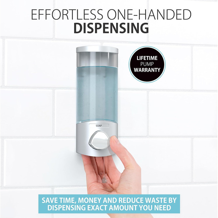 Дозатор для мила, гелю для душу та шампуню Better Living, хром, ABS-пластик, білий, однокамерний