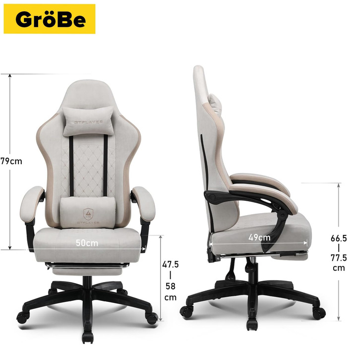 Ігровий крісло GTPLAYER Ergonomiczne з підлокітниками, підставкою для ніг та м'якою оббивкою (Бежево-коричневий)