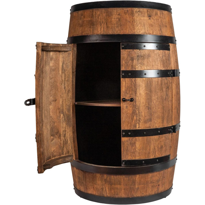 Wine Barrel Stand with Door - Liquor Cabinet, Bottle Rack, Wooden Shelves - Wooden Barrel - Barrel Furniture - Wine Rack - Wine Rack - Wine Bar - Barrel Bar with Door - Barrel Bar Minibar 80cm High (Wenge)