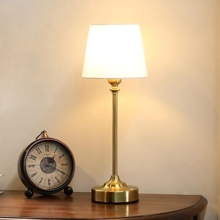 LED настільна лампа бездротова з торшером з льону, сенсорне керування, регулювання яскравості, USB-C, для спальні, вітальні, мідна, 40 см