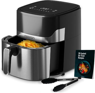 Фритюрниця Noaton з гарячим повітрям 6,2 л, цифровий Air Fryer, 8 програм, 1600 Вт, без олії, регулювання температури 80-200°C, з кулінарною книгою та кухонними щипцями, компактна