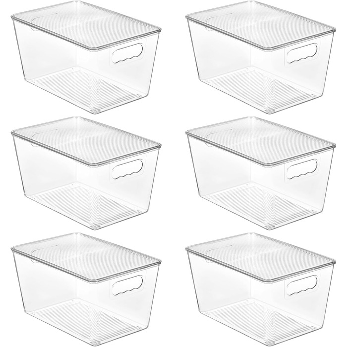 Vtopmart 6-Piece Storage Boxes with Lid, Stackable Plastic Boxes for Kitchen Storage & Organization, Perfect for Bathroom, Closet, Kitchen, Refrigerator, Closet Organization (L)