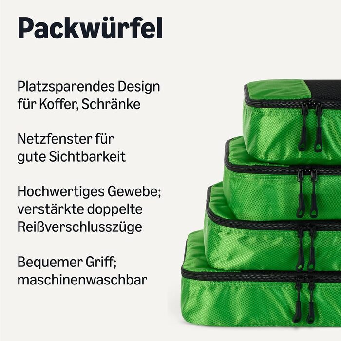 Органайзер для подорожей Amazon Essentials 8 шт. Набір кубиків для багажу з подвійним замком, 100% поліестер, різні розміри, 8 x різні розміри (4 x середні, зелений)