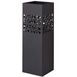 Підставка для парасольки Baroni Home квадратна металева з різьбленням, 2 гачки, знімна миска, чорна, 15,5x15,5x49 см