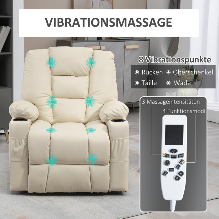HOMCOM Electric Recliner with Lift Assist, USB Massage Chair with Remote Control, Wheels & Cup Holder in Cream
