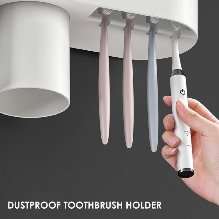 Toothpaste Dispenser Bathroom Toothbrush Holder Set, Wall-Mounted Toothbrush Holder with Double Automatic Toothpaste Dispenser, 3 Cups, and Drawer for Bathroom