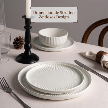 Набір посуду Starlight, 18 предметів: тарілки для 6 осіб, рельєфний, мікрохвильова піч та посудомийна машина, анти-подряпини, реактивна глазур, матовий бежево-білий