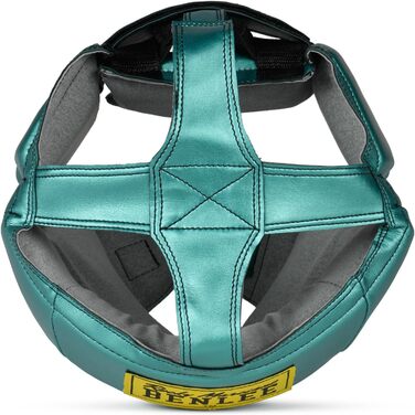 BENLEE Faux Leather Headguard Mike (L-XL, Metallic Green/Black) - Protective Headgear for Boxing & MMA