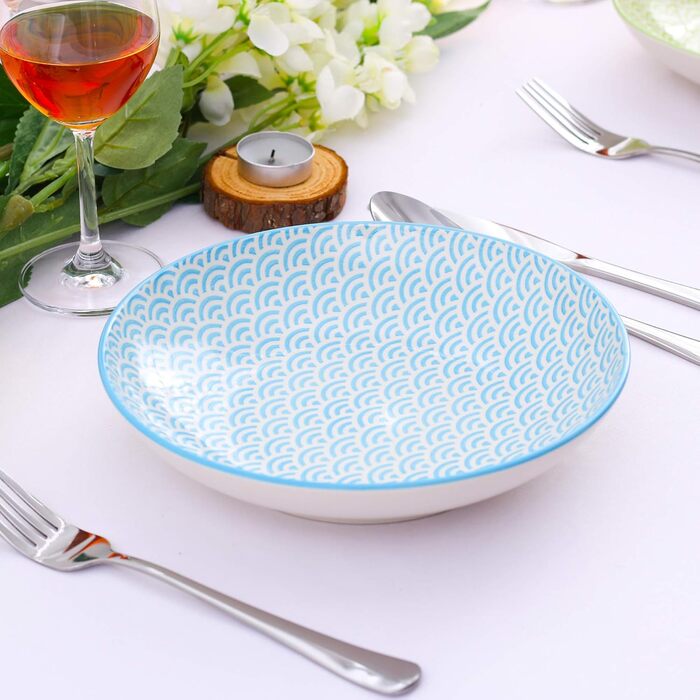 Набір тарілок Vancasso Maracon Natsuki: 8 глибоких тарілок з порцеляни, Ø 21.5 см, 600 мл